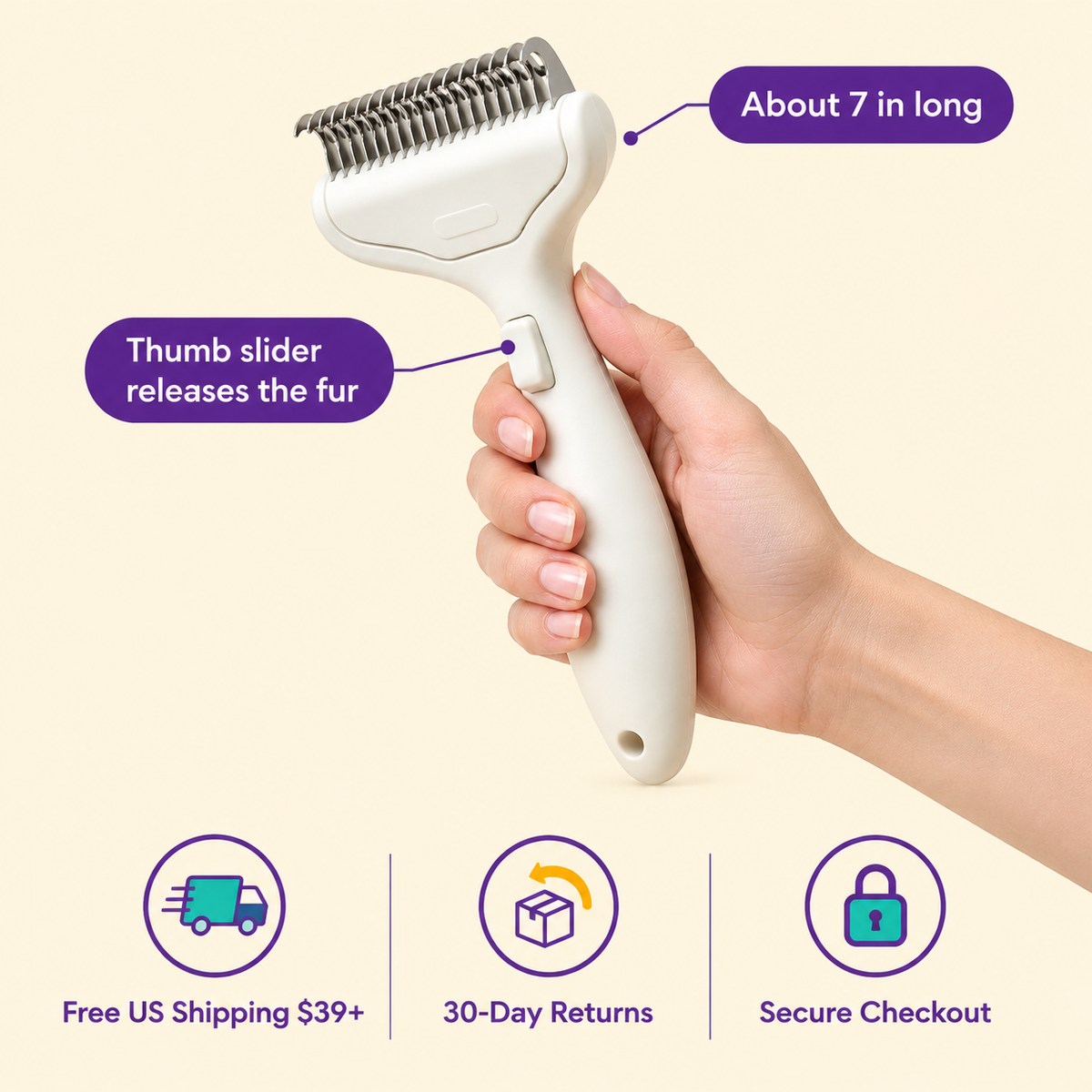 LitterBond Deshedding Comb - size and details