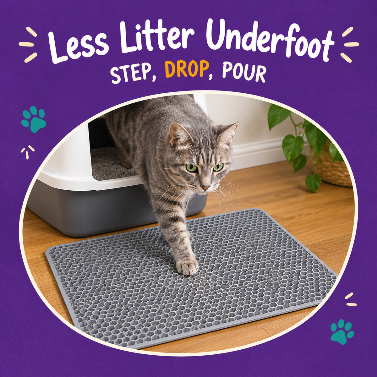 LitterBond Double-Layer Litter Mat - in use with a cat