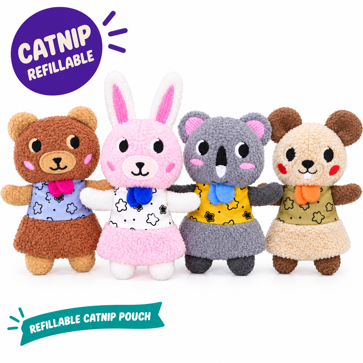 LitterBond Refillable Catnip Plush Buddies: catnip refillable, refillable catnip pouch