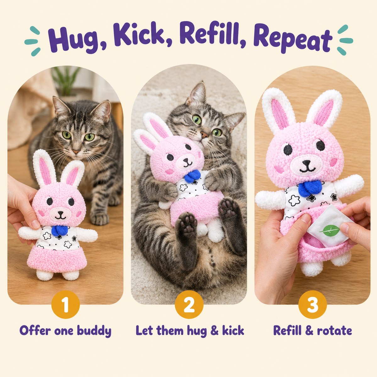 Hug, Kick, Refill, Repeat: how to play with LitterBond Refillable Catnip Plush Buddies