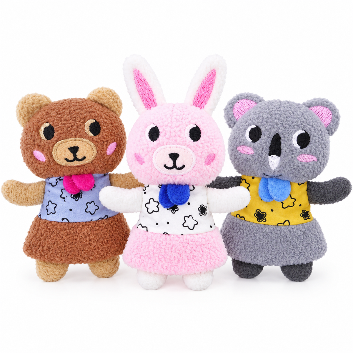 LitterBond Refillable Catnip Plush Buddies, assorted 3-pack on a white background