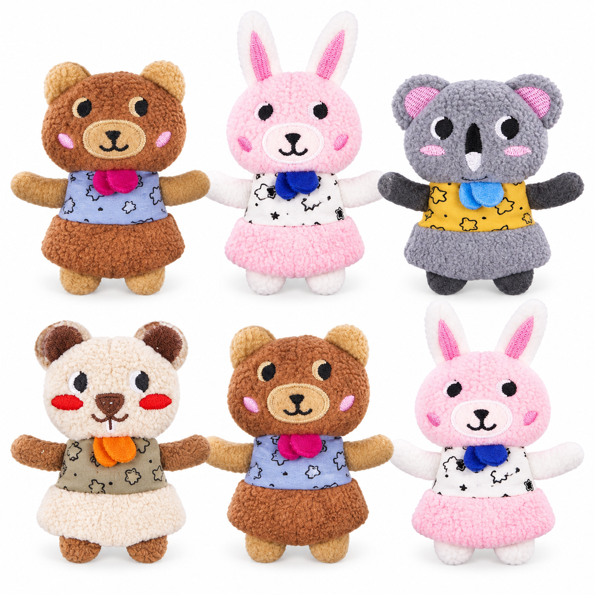 LitterBond Refillable Catnip Plush Buddies, assorted 6-pack on a white background