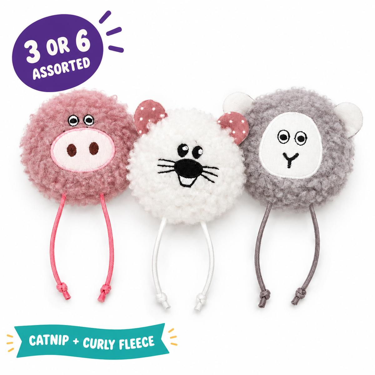 LitterBond Macaron Fluffy Catnip Toys: 3 or 6 assorted, catnip + curly fleece