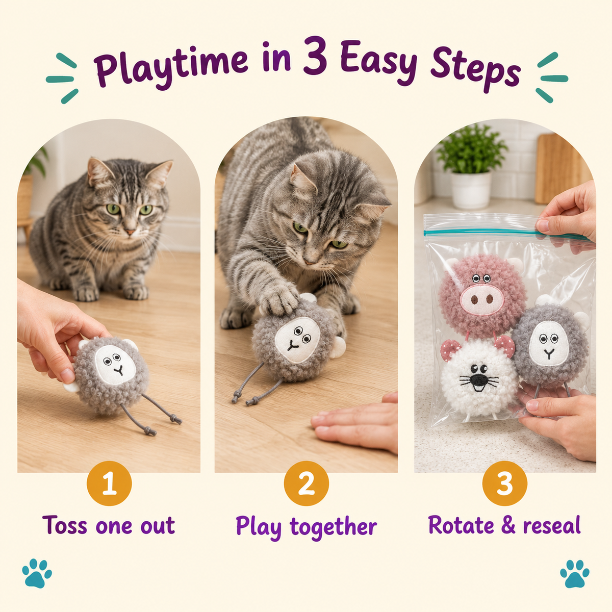 Playtime in 3 Easy Steps: how to play with LitterBond Macaron Fluffy Catnip Toys