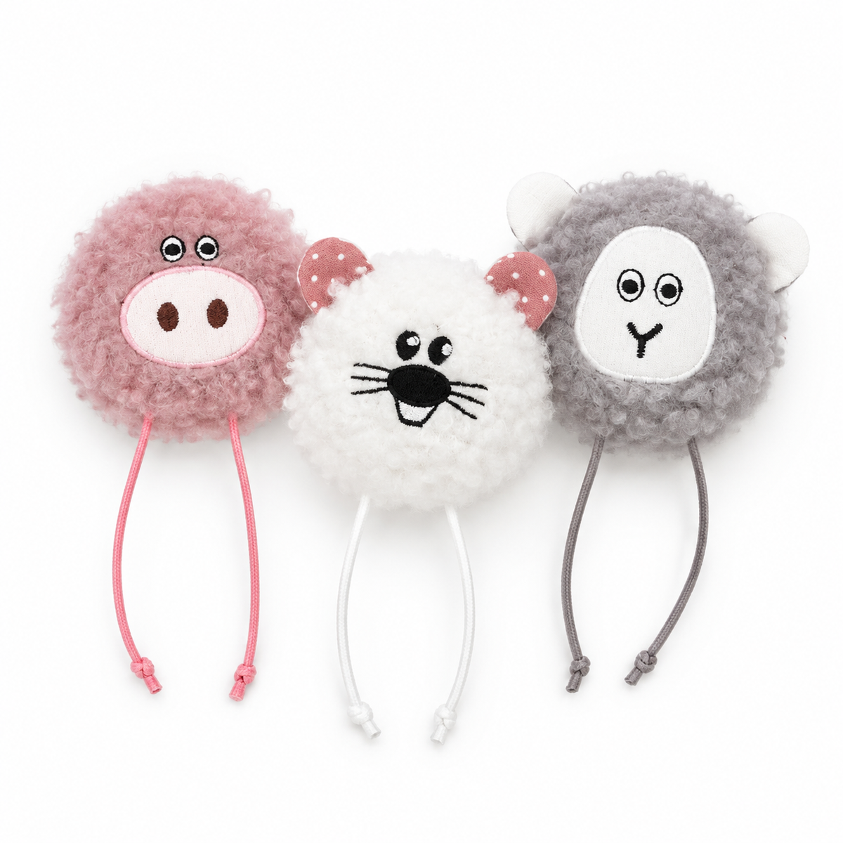 LitterBond Macaron Fluffy Catnip Toys, assorted 3-pack on a white background