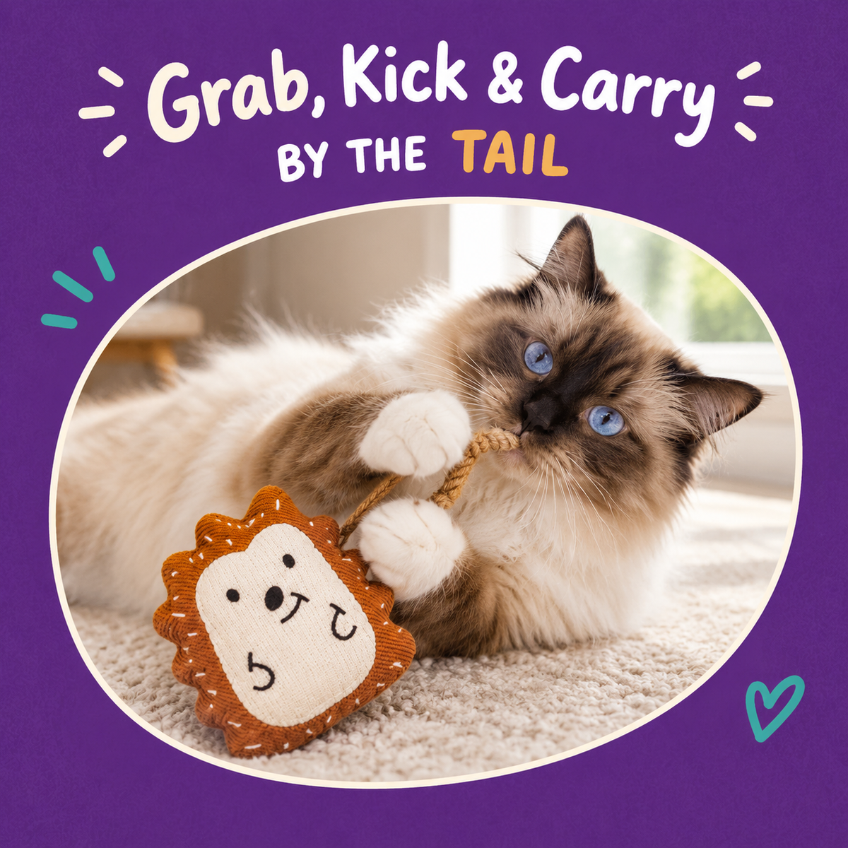 Cat playing with LitterBond Doodle Animal Catnip Toys: Grab, Kick & Carry