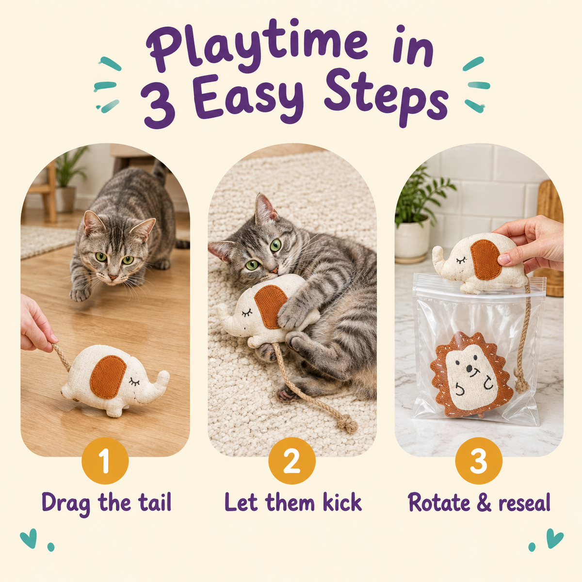 Playtime in 3 Easy Steps: how to play with LitterBond Doodle Animal Catnip Toys