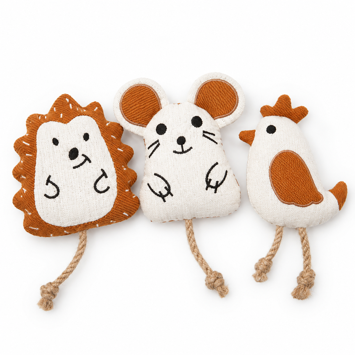 LitterBond Doodle Animal Catnip Toys, assorted 3-pack on a white background
