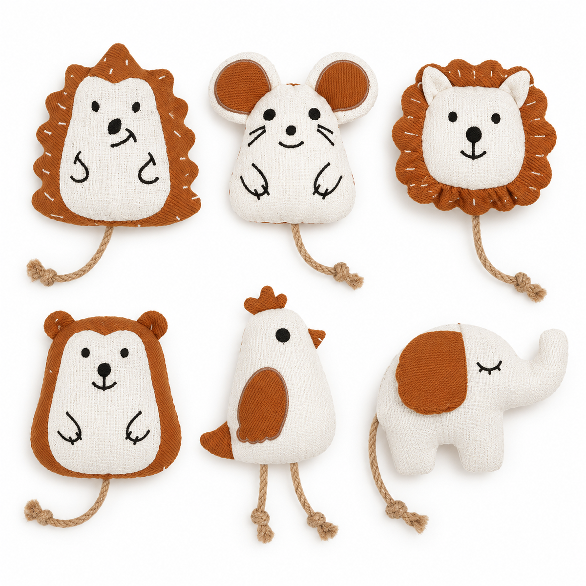 LitterBond Doodle Animal Catnip Toys, assorted 6-pack on a white background