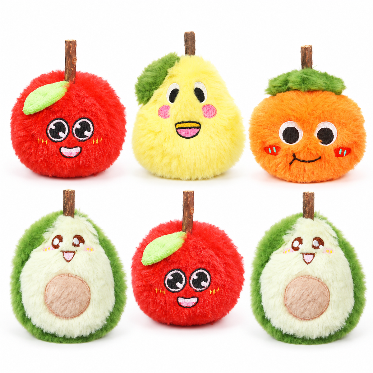 LitterBond Fuzzy Fruit Silvervine Plushies, assorted 6-pack on a white background