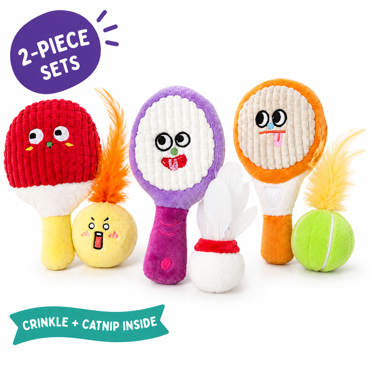 LitterBond Catnip Racket & Ball Sets: 2-piece sets, crinkle + catnip inside