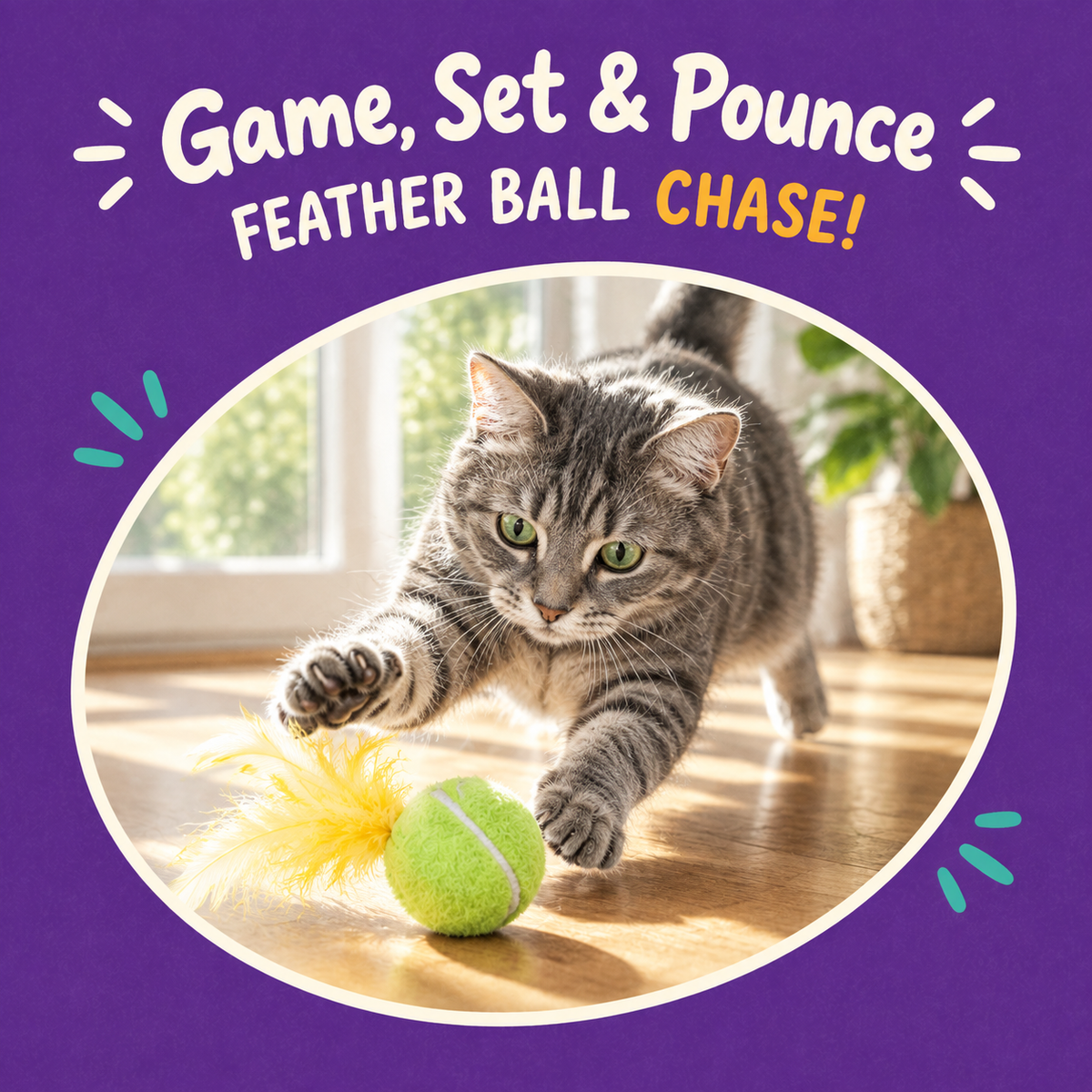 Cat playing with LitterBond Catnip Racket & Ball Sets: Game, Set & Pounce