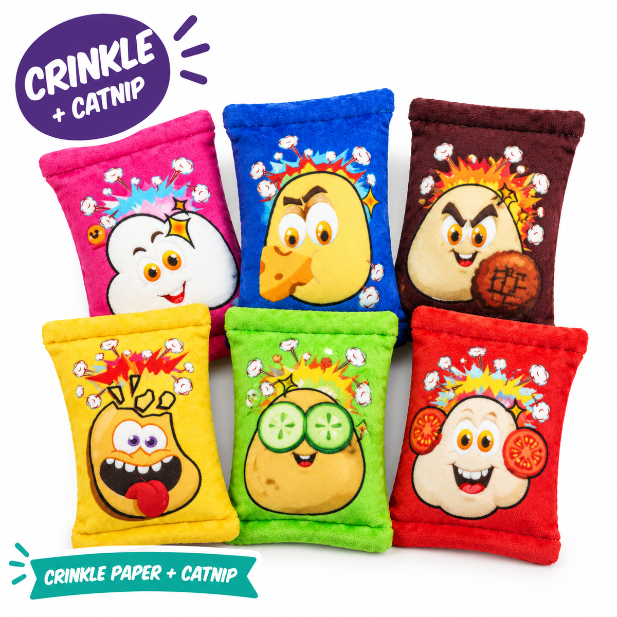 LitterBond Crinkle Chip Bag Kickers: crinkle + catnip, crinkle paper + catnip