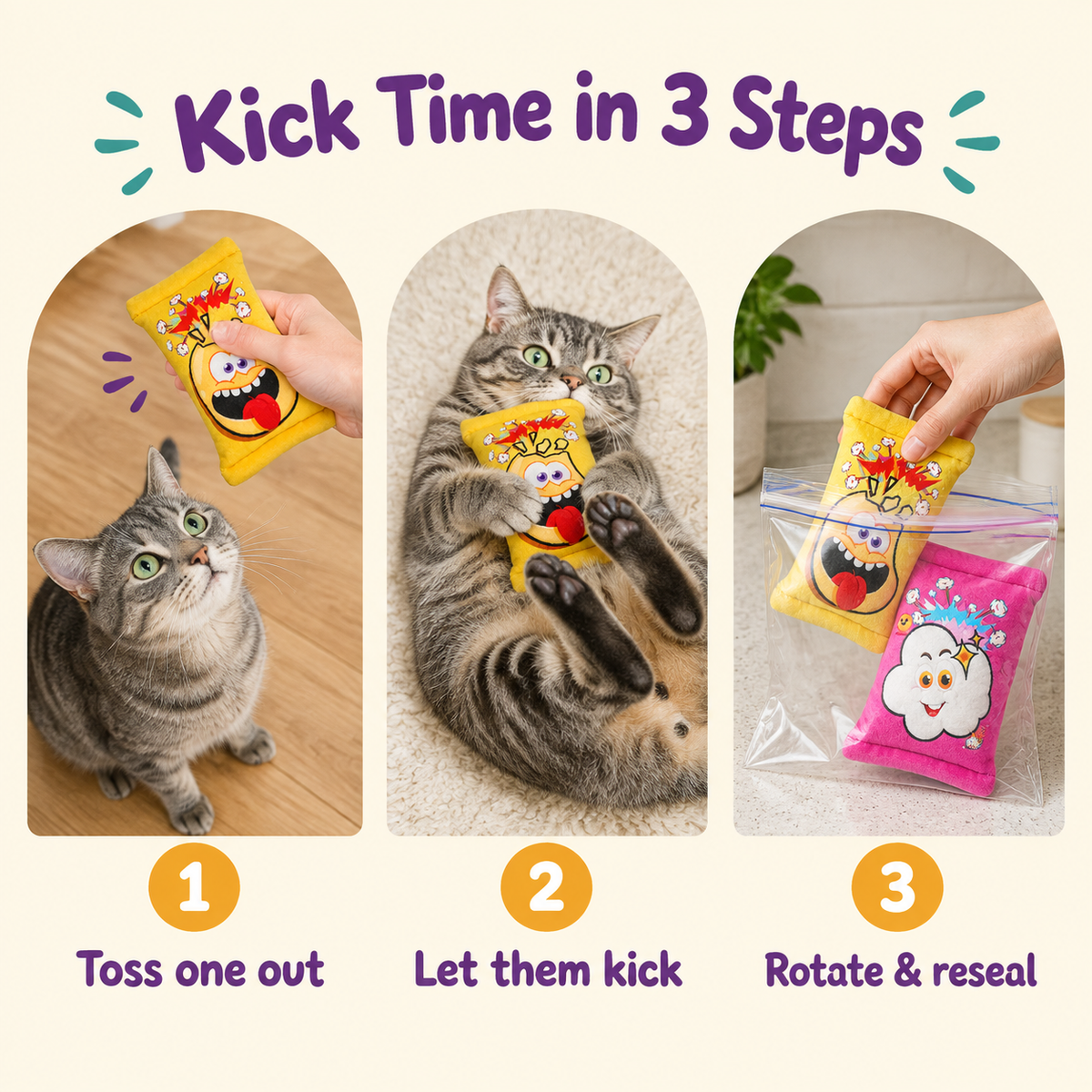 Kick Time in 3 Steps: how to play with LitterBond Crinkle Chip Bag Kickers