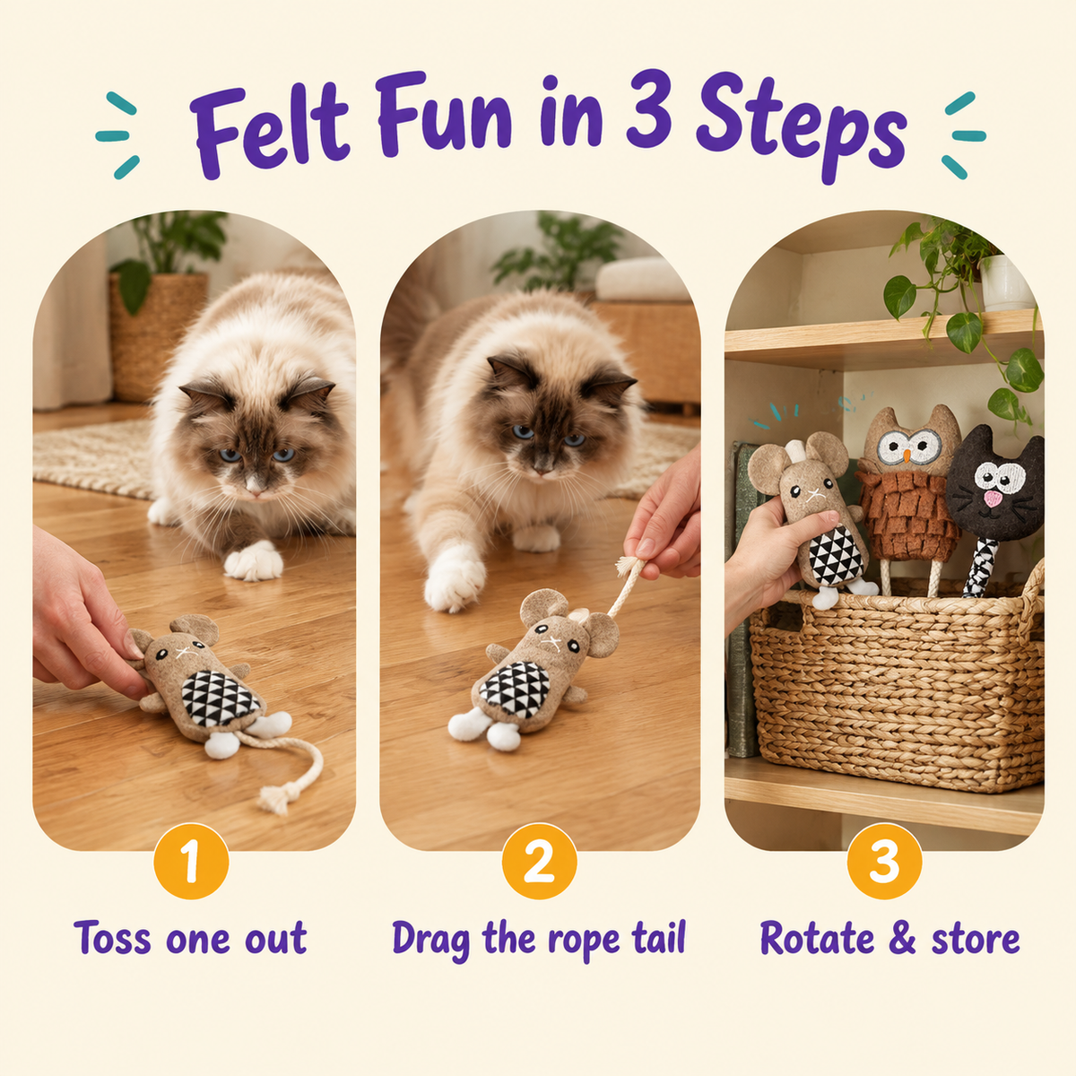 Felt Fun in 3 Steps: how to play with LitterBond Rustic Felt Critter Toys