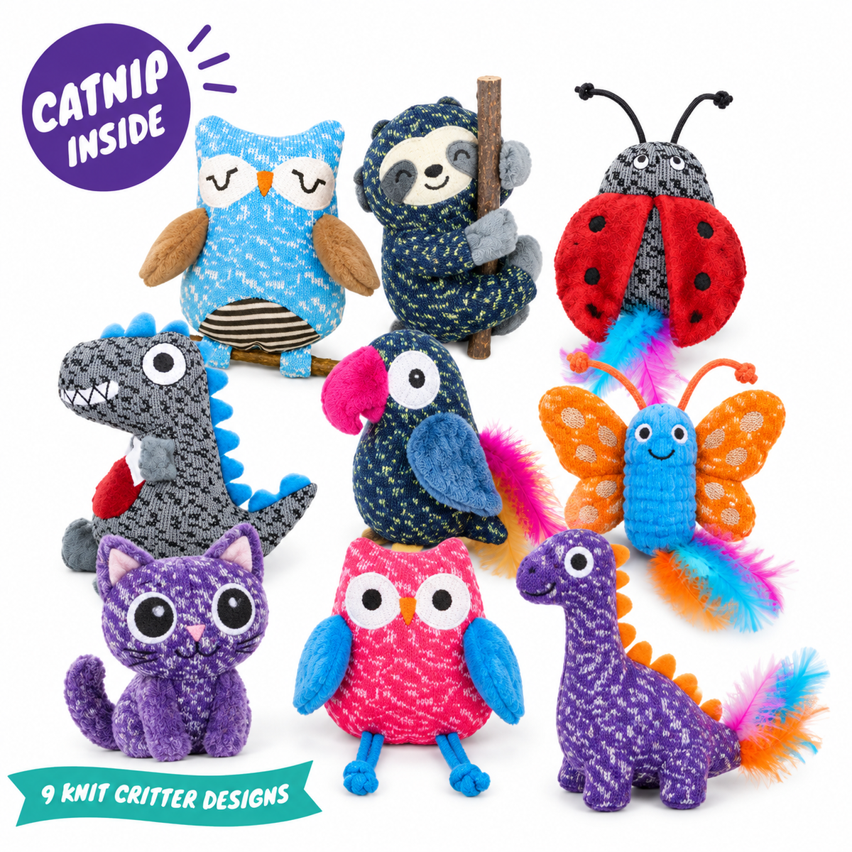 LitterBond Knit Critter Catnip Toys: catnip inside, 9 knit critter designs