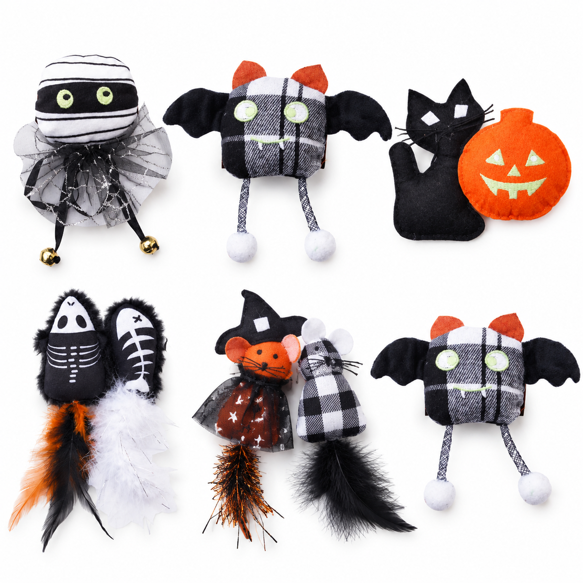 LitterBond Halloween Catnip Toys, assorted 6-pack on a white background