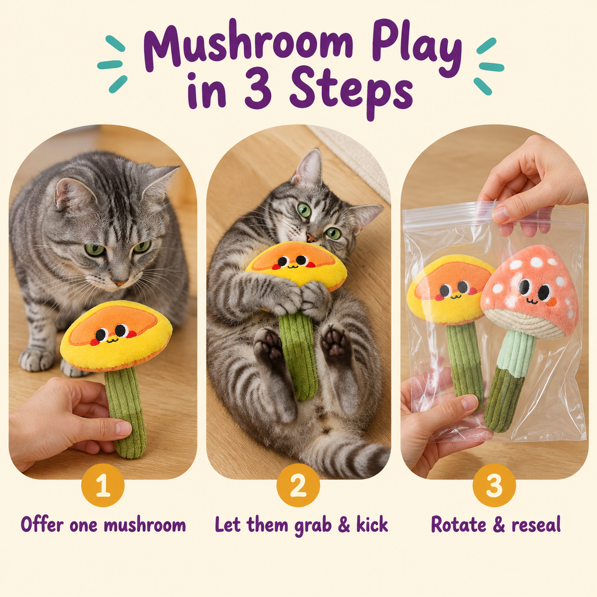 Mushroom Play in 3 Steps: how to play with LitterBond Silvervine Mushroom Toys