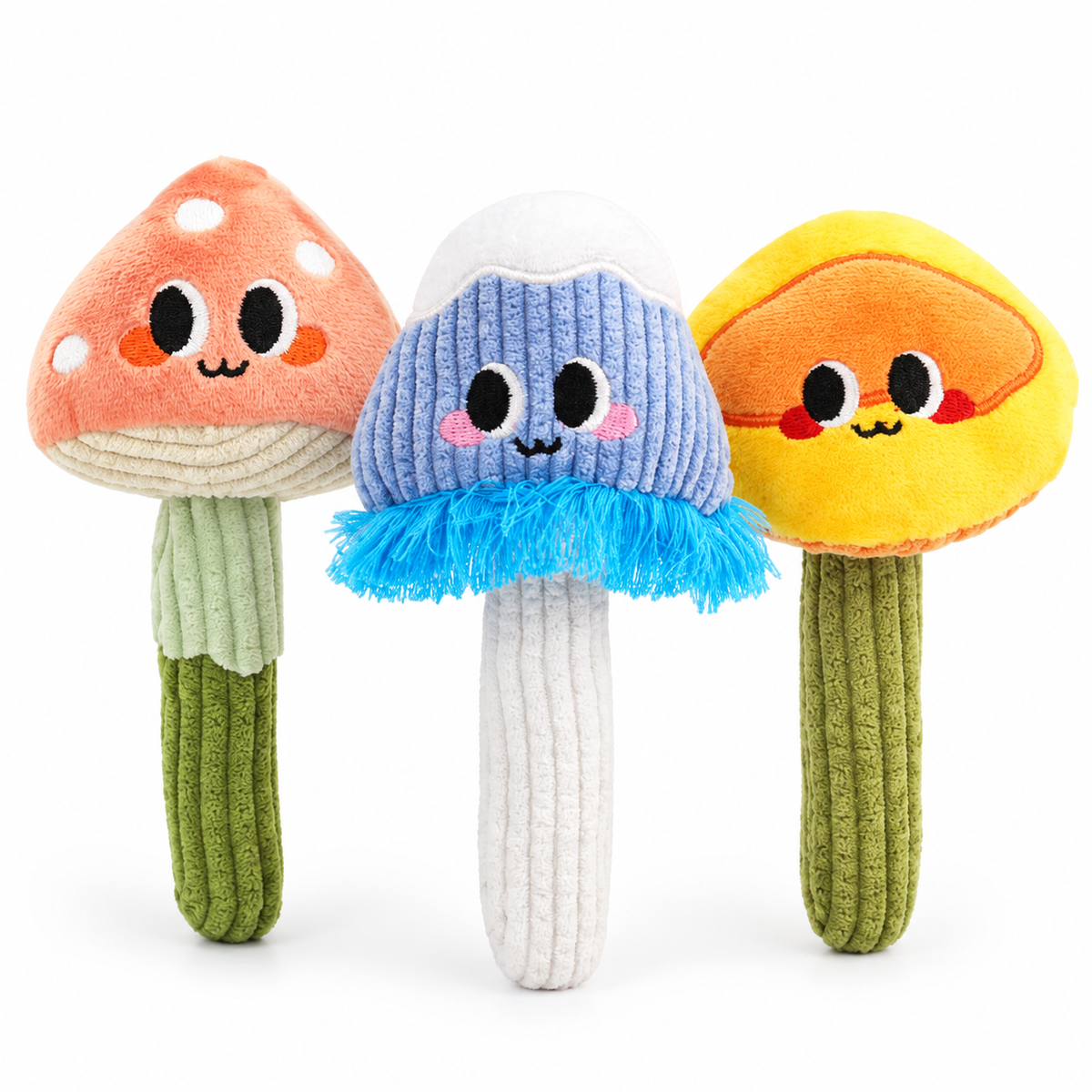 LitterBond Silvervine Mushroom Toys, assorted 3-pack on a white background