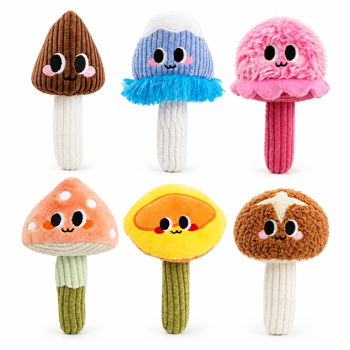 LitterBond Silvervine Mushroom Toys, assorted 6-pack on a white background