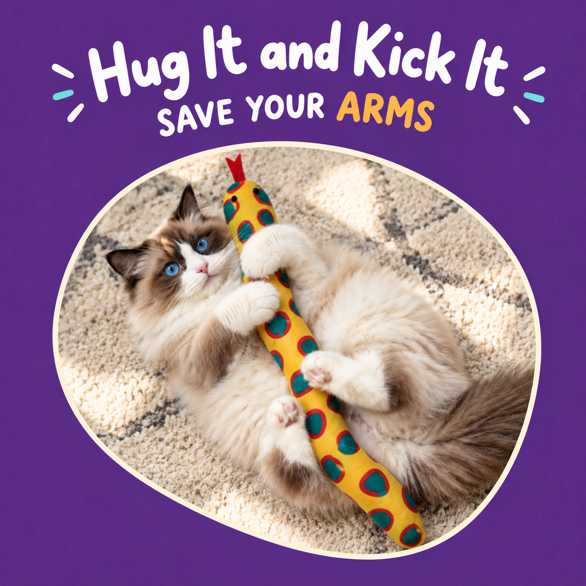 Cat playing with LitterBond Catnip Snake Kickers: Hug It and Kick It