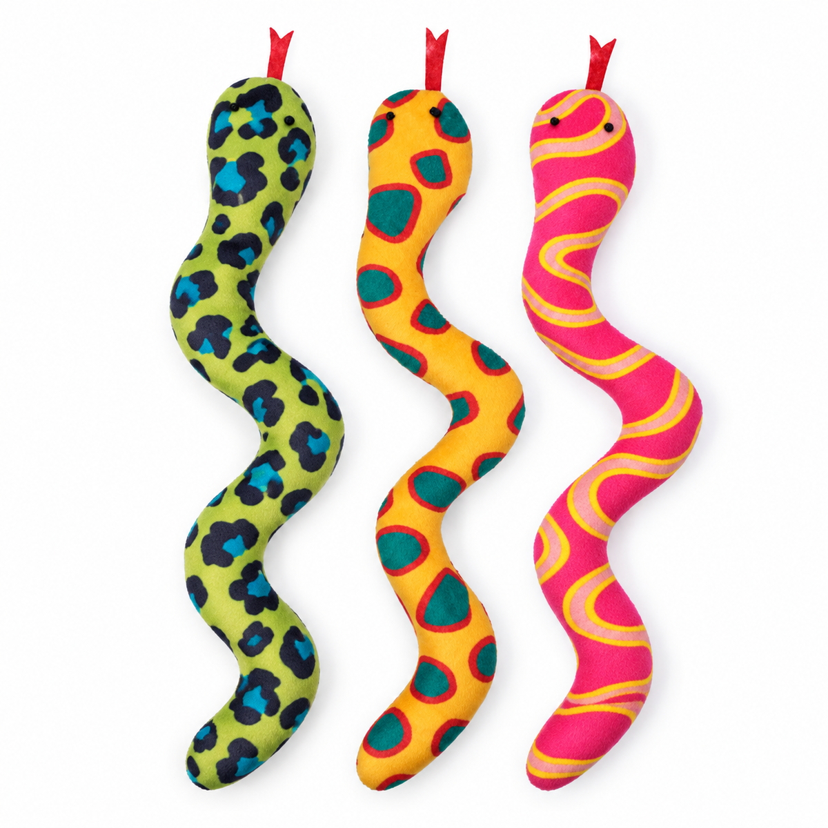 LitterBond Catnip Snake Kickers, assorted 3-pack on a white background
