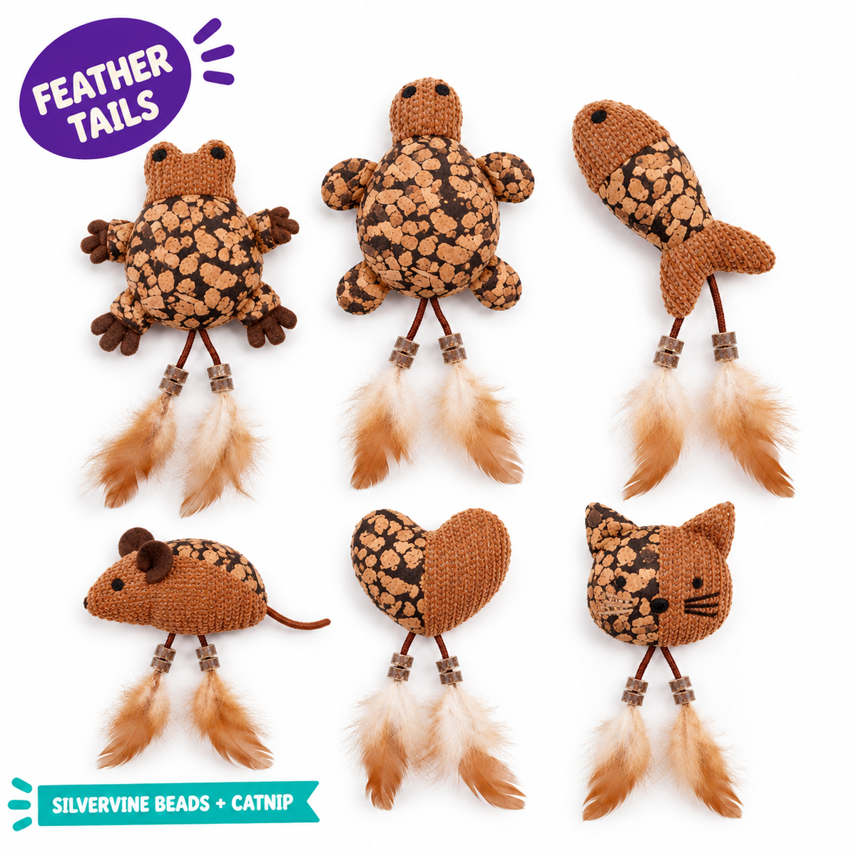 LitterBond Silvervine Bead Feather Toys: feather tails, silvervine beads + catnip