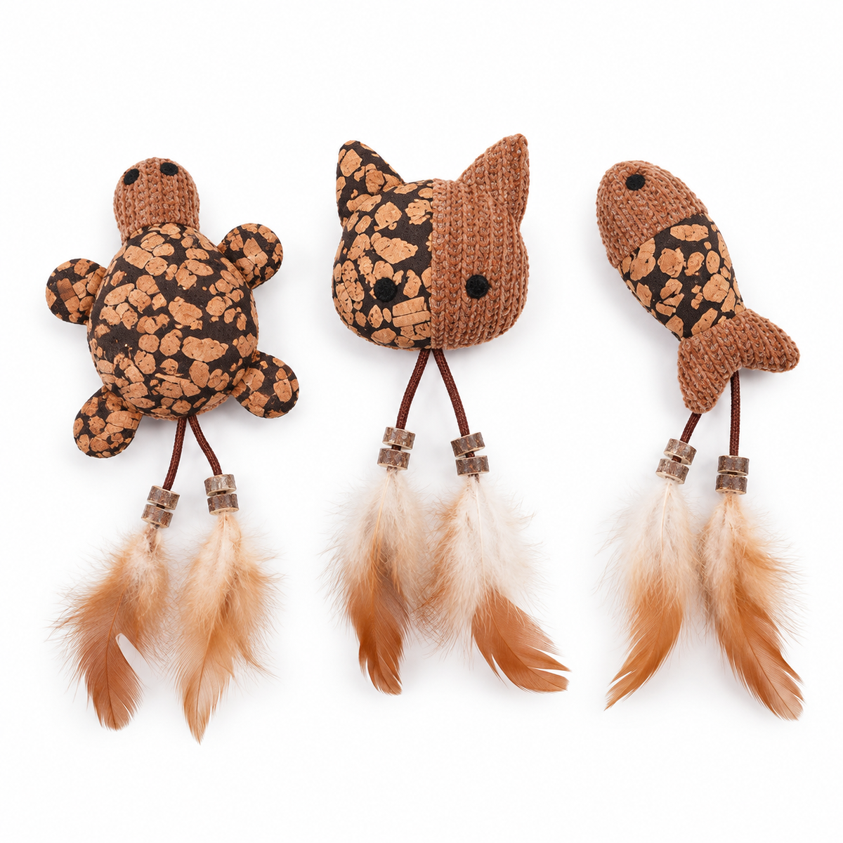 LitterBond Silvervine Bead Feather Toys, assorted 3-pack on a white background