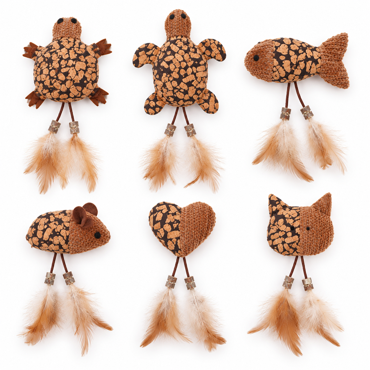 LitterBond Silvervine Bead Feather Toys, assorted 6-pack on a white background