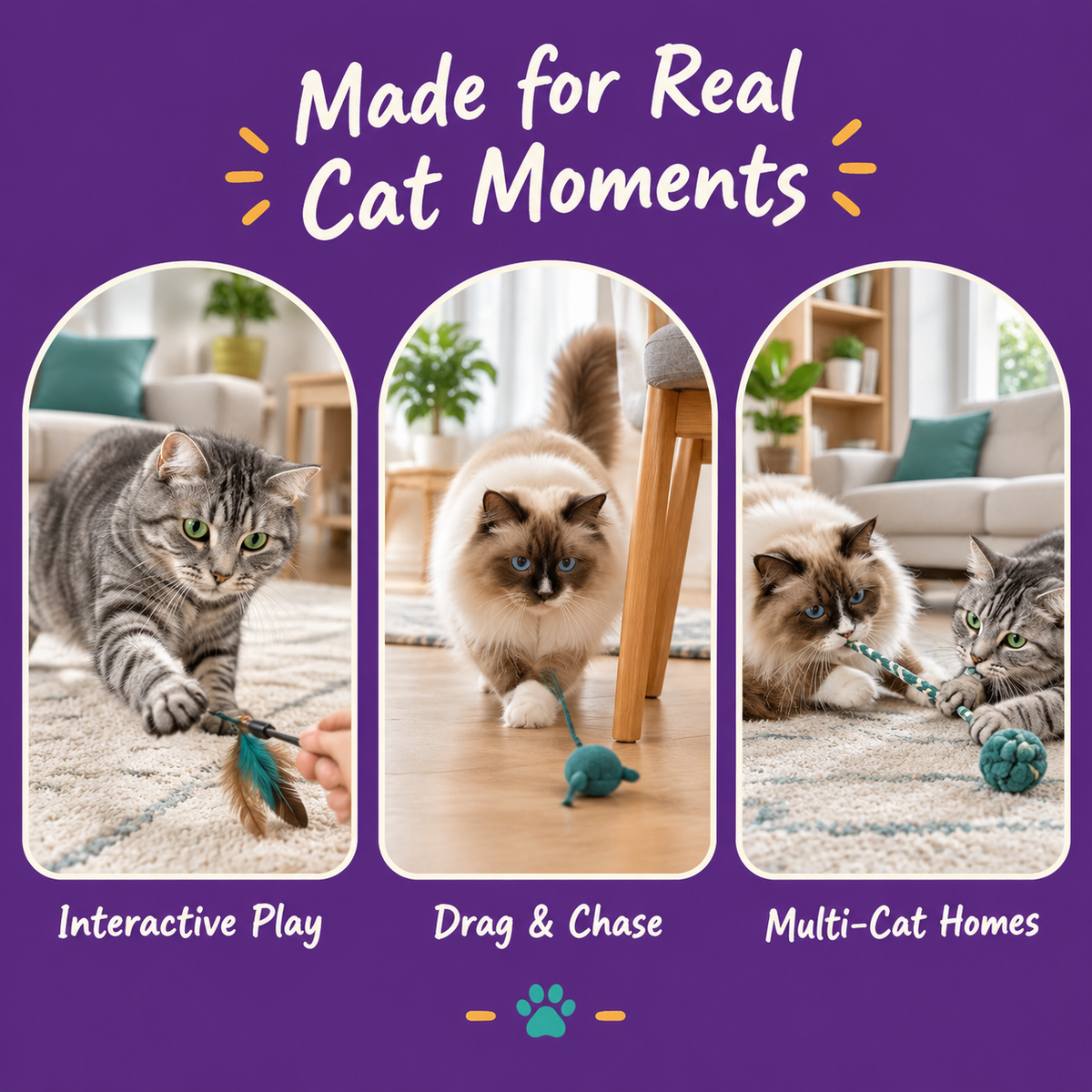 Real cat moments with LitterBond Quirky Face Sisal Ball Toys