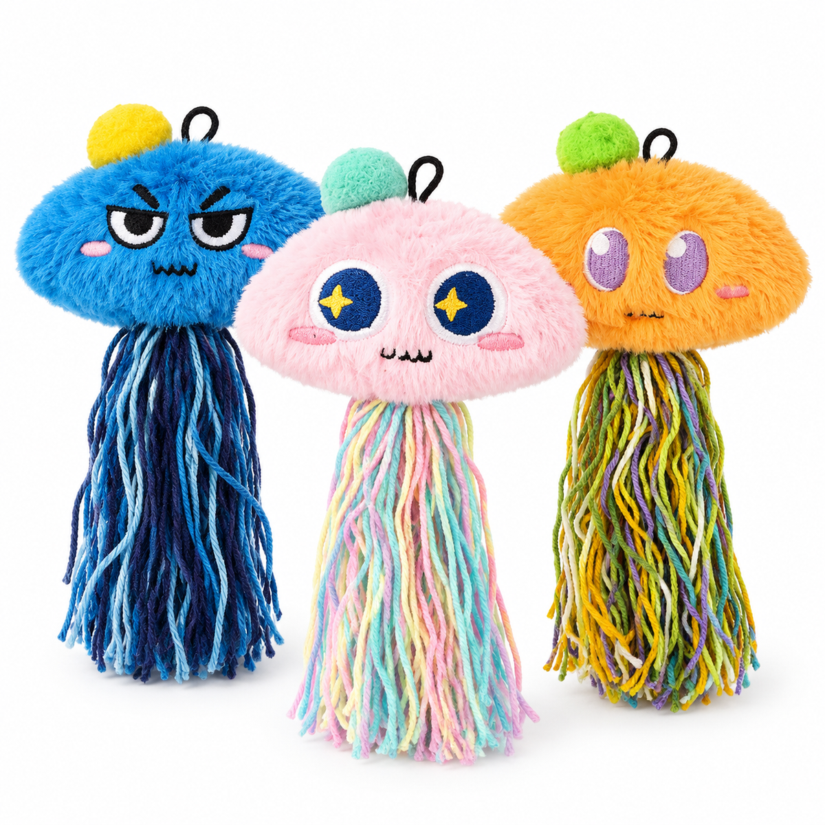 LitterBond Fluffy Catnip Jellyfish, assorted 3-pack on a white background