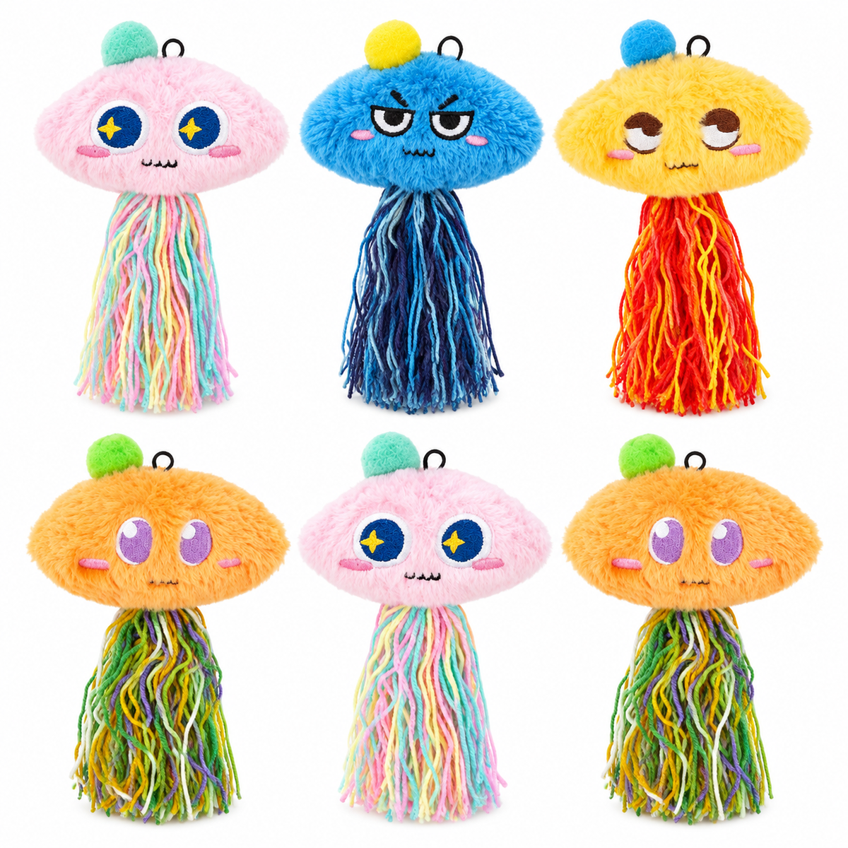 LitterBond Fluffy Catnip Jellyfish, assorted 6-pack on a white background