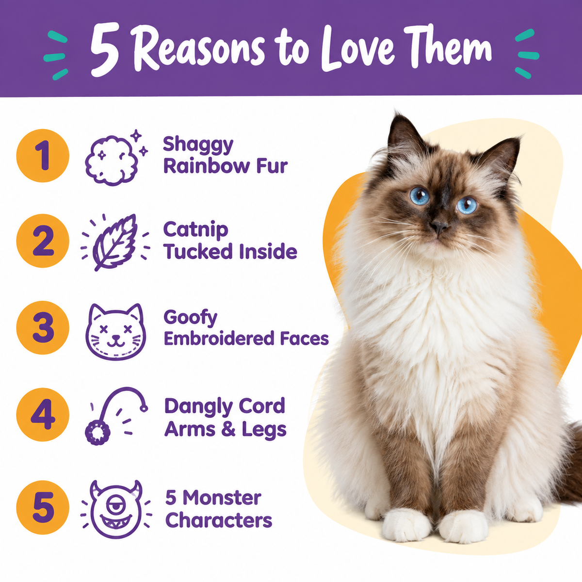 5 reasons to love LitterBond Shaggy Rainbow Catnip Monsters
