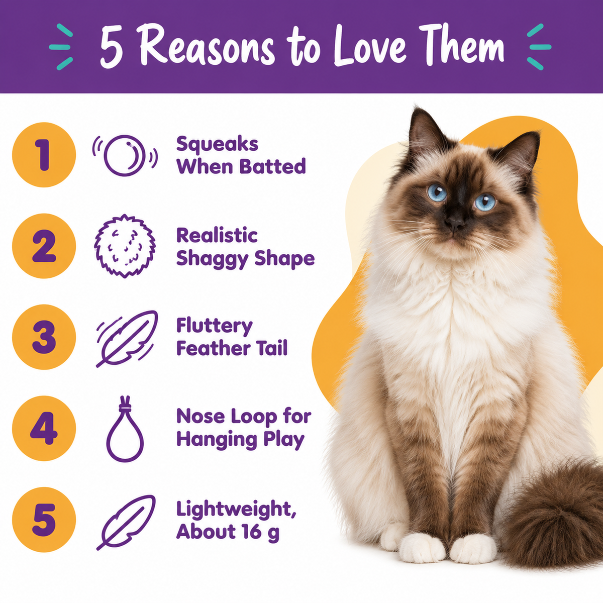 5 reasons to love LitterBond Squeaky Feather Tail Mice