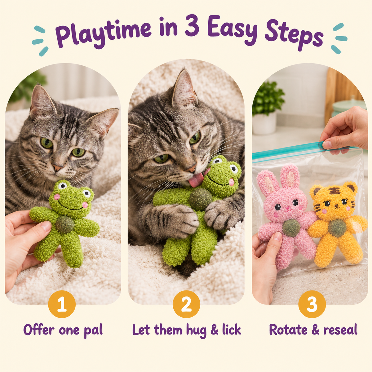 Playtime in 3 Easy Steps: how to play with LitterBond Catnip Ball Plush Pals