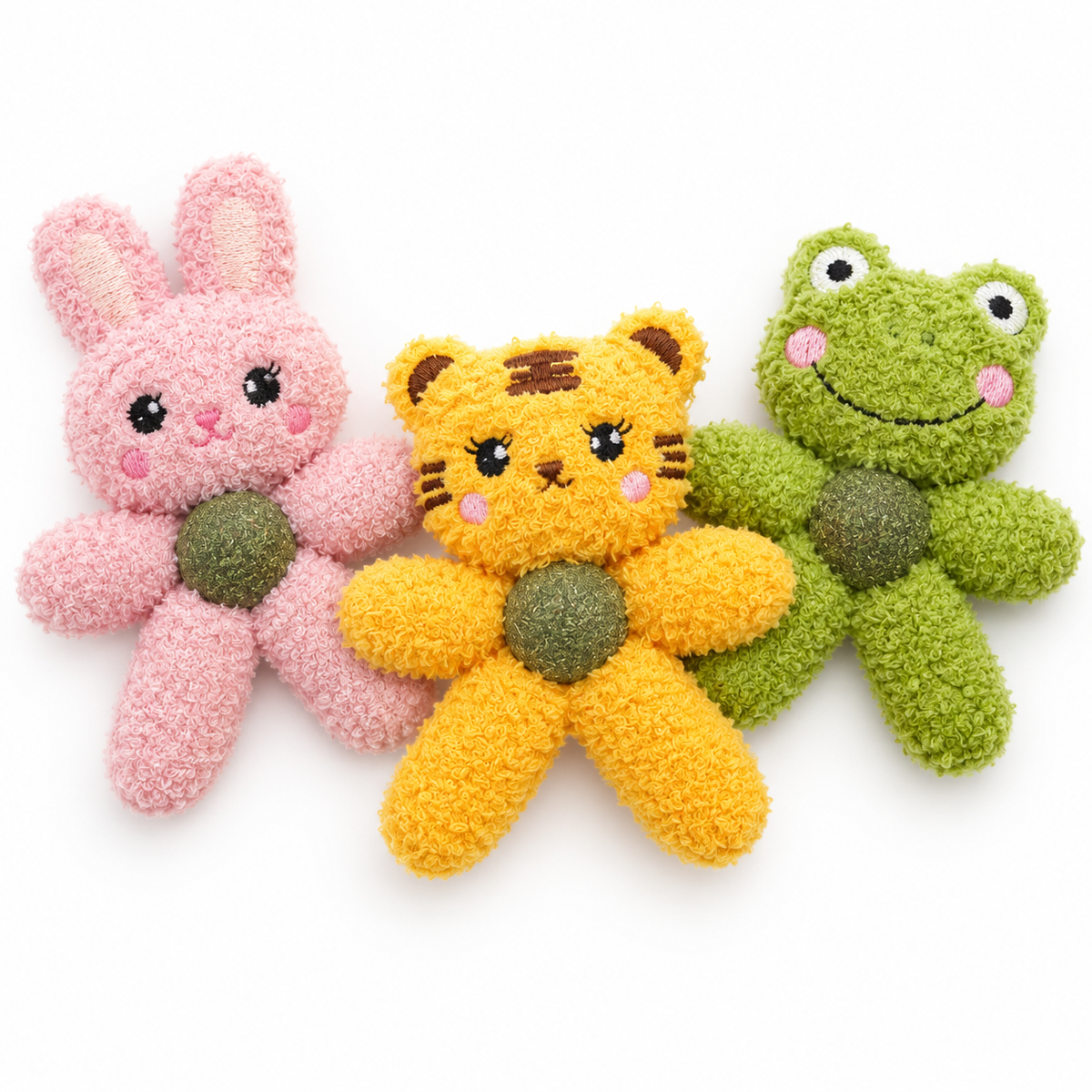 LitterBond Catnip Ball Plush Pals, assorted 3-pack on a white background