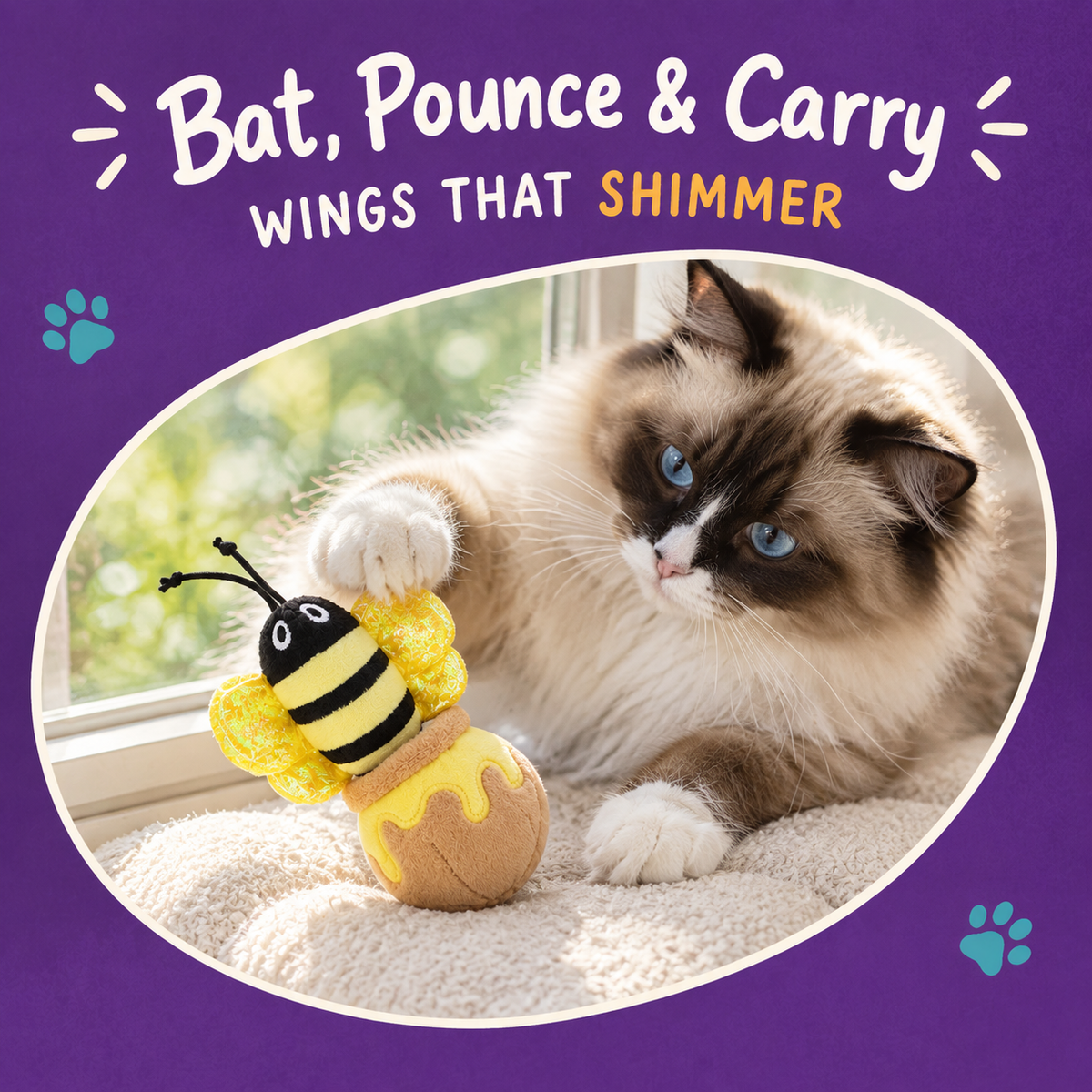 Cat playing with LitterBond Bug & Bloom Catnip Toys: Bat, Pounce & Carry