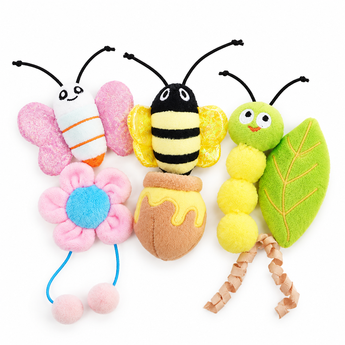 LitterBond Bug & Bloom Catnip Toys, assorted 3-pack on a white background