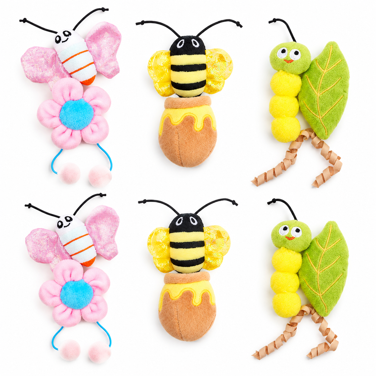 LitterBond Bug & Bloom Catnip Toys, assorted 6-pack on a white background