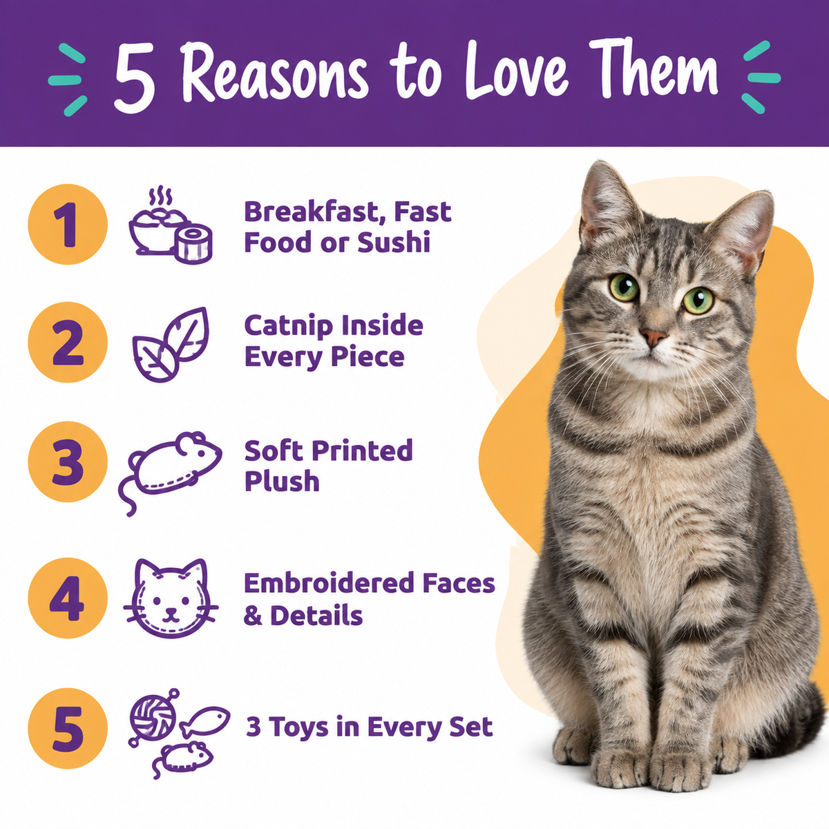 5 reasons to love LitterBond Foodie Catnip Plush Trios