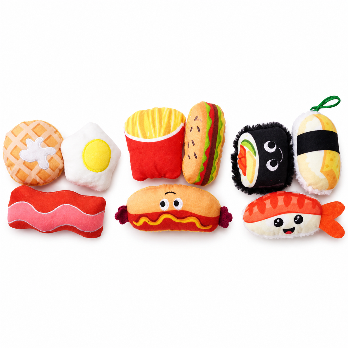 LitterBond Foodie Catnip Plush Trios, assorted 3 sets (9 pcs) on a white background