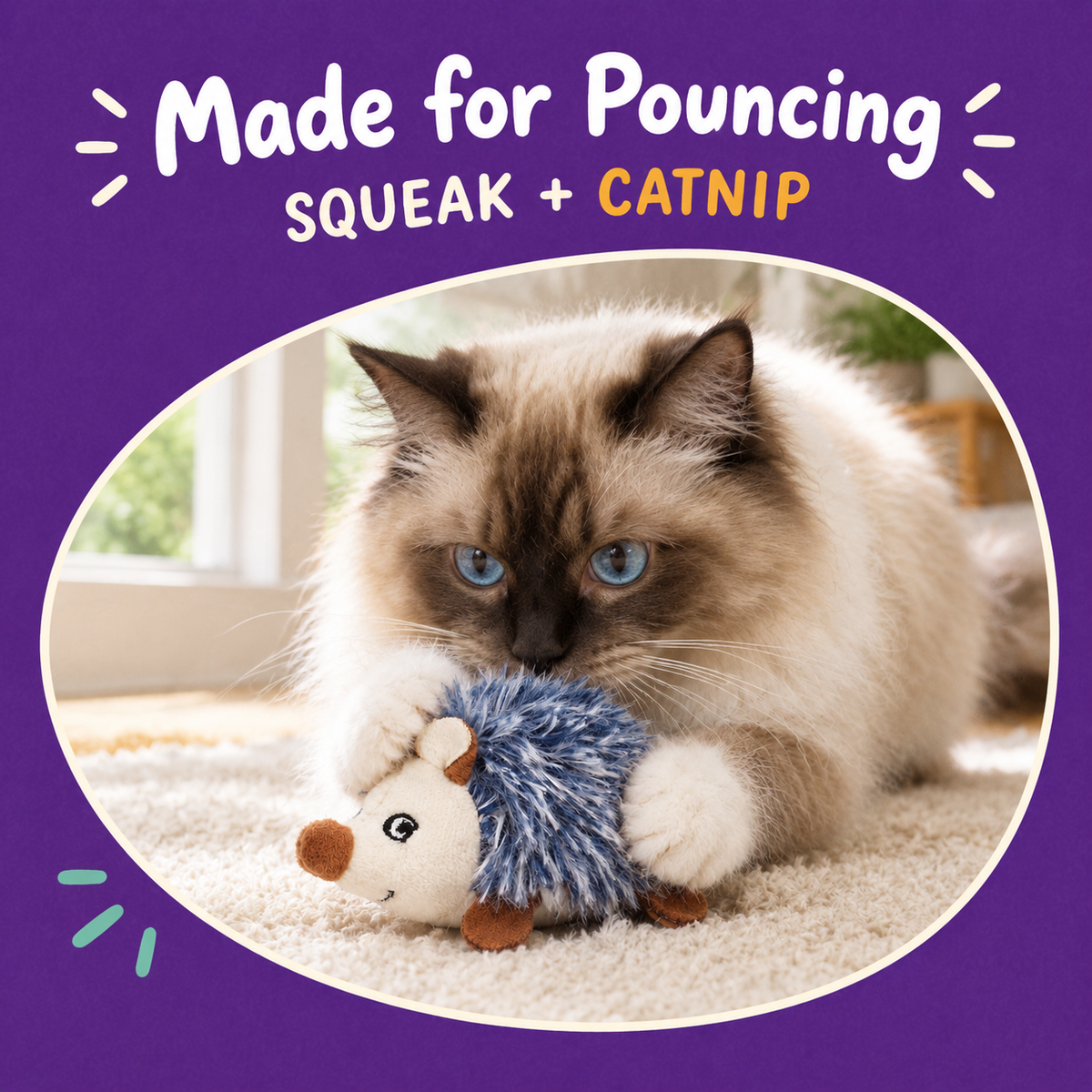Cat playing with LitterBond Squeaky Catnip Hedgehogs: Made for Pouncing