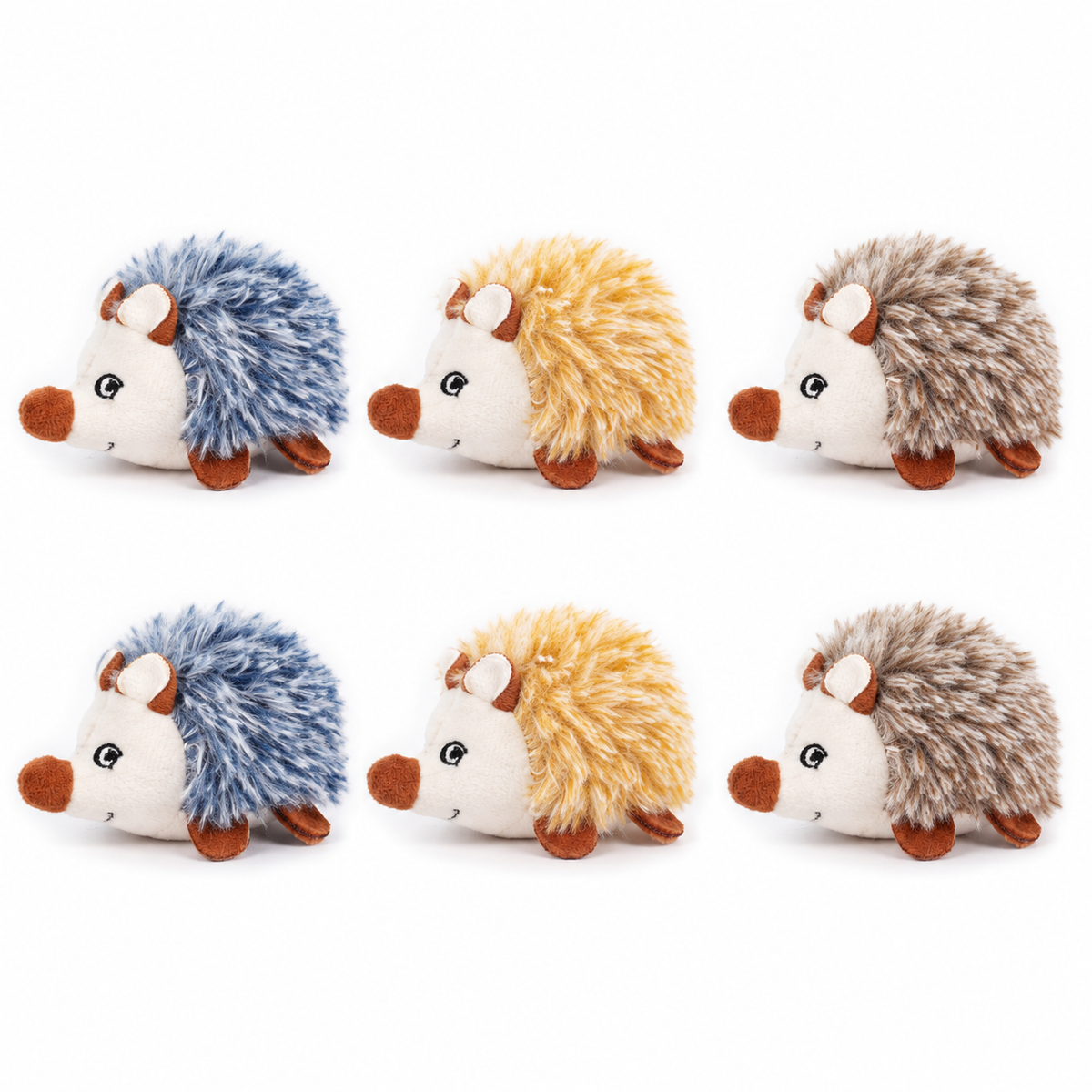 LitterBond Squeaky Catnip Hedgehogs, assorted 6-pack on a white background