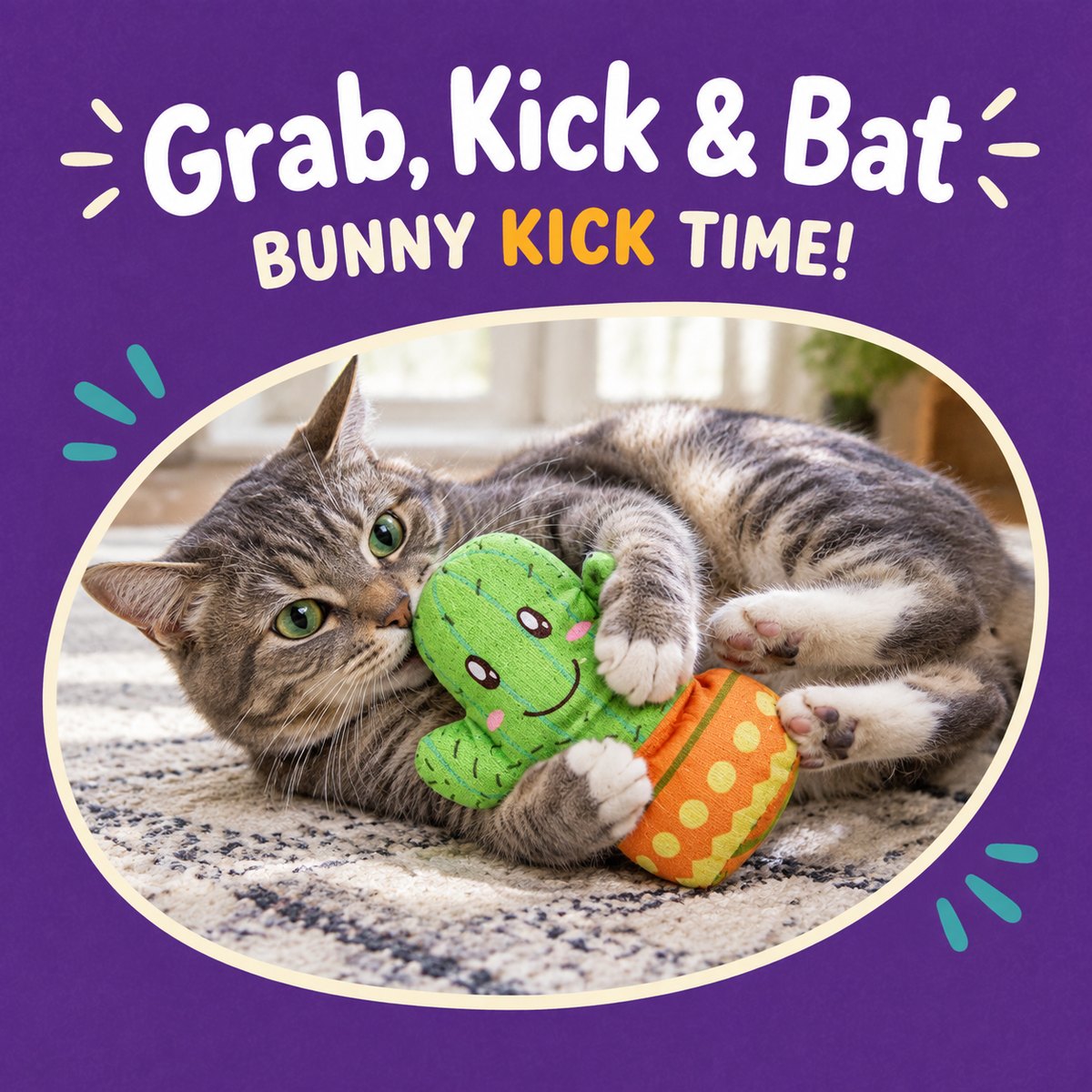Cat playing with LitterBond Garden Critter Kicker Toys: Grab, Kick & Bat