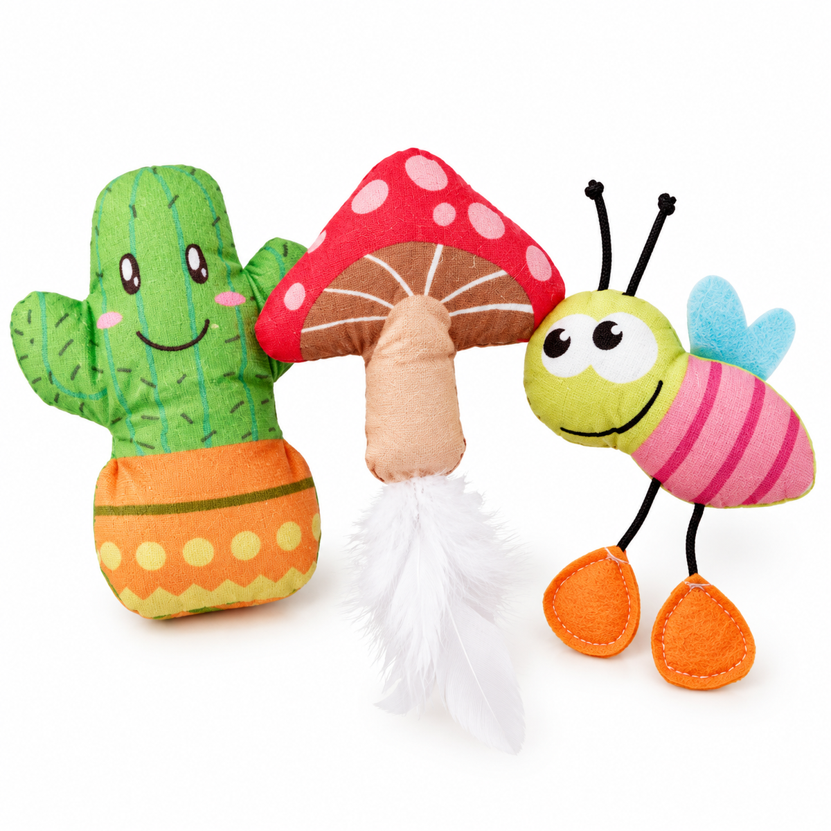 LitterBond Garden Critter Kicker Toys, assorted 3-pack on a white background