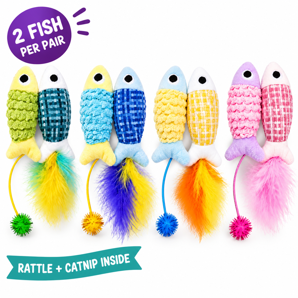 LitterBond Rattle Catnip Fish Pairs: 2 fish per pair, rattle + catnip inside