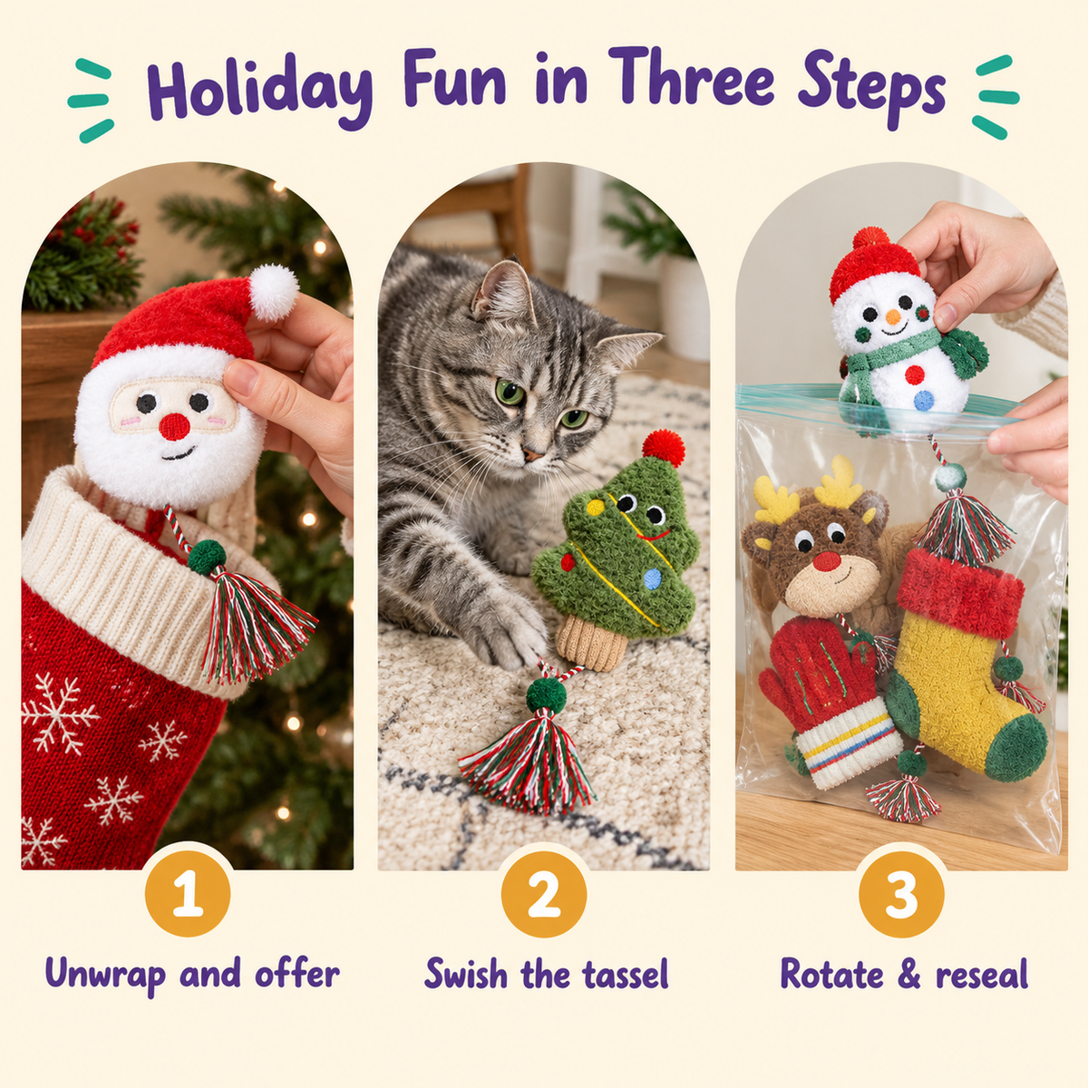 Holiday Fun in Three Steps: how to play with LitterBond Christmas Catnip Rattle Toys