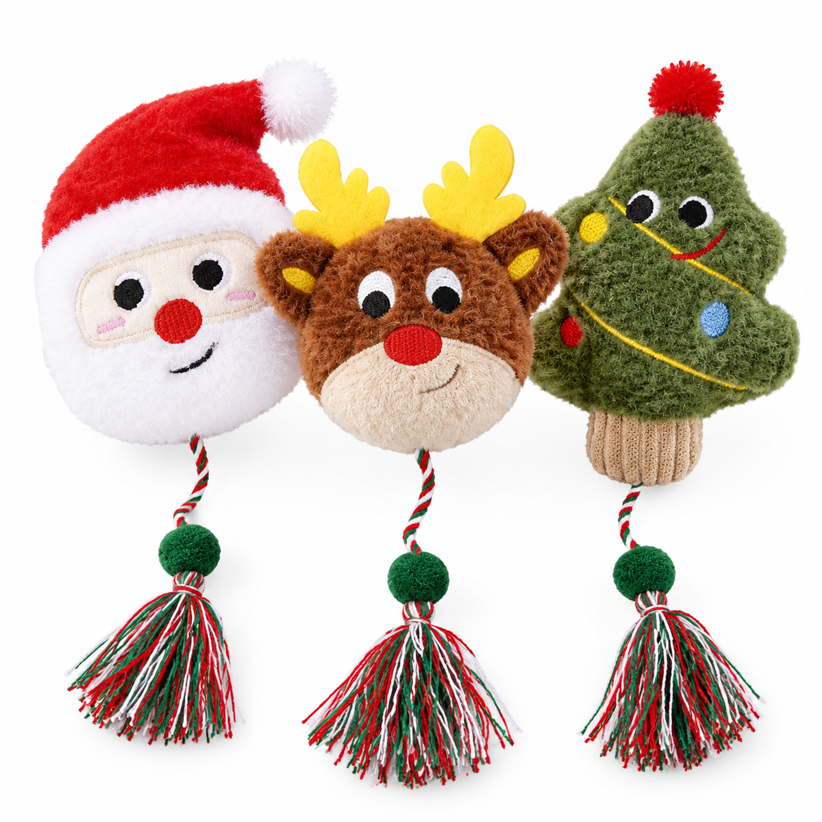 LitterBond Christmas Catnip Rattle Toys, assorted 3-pack on a white background