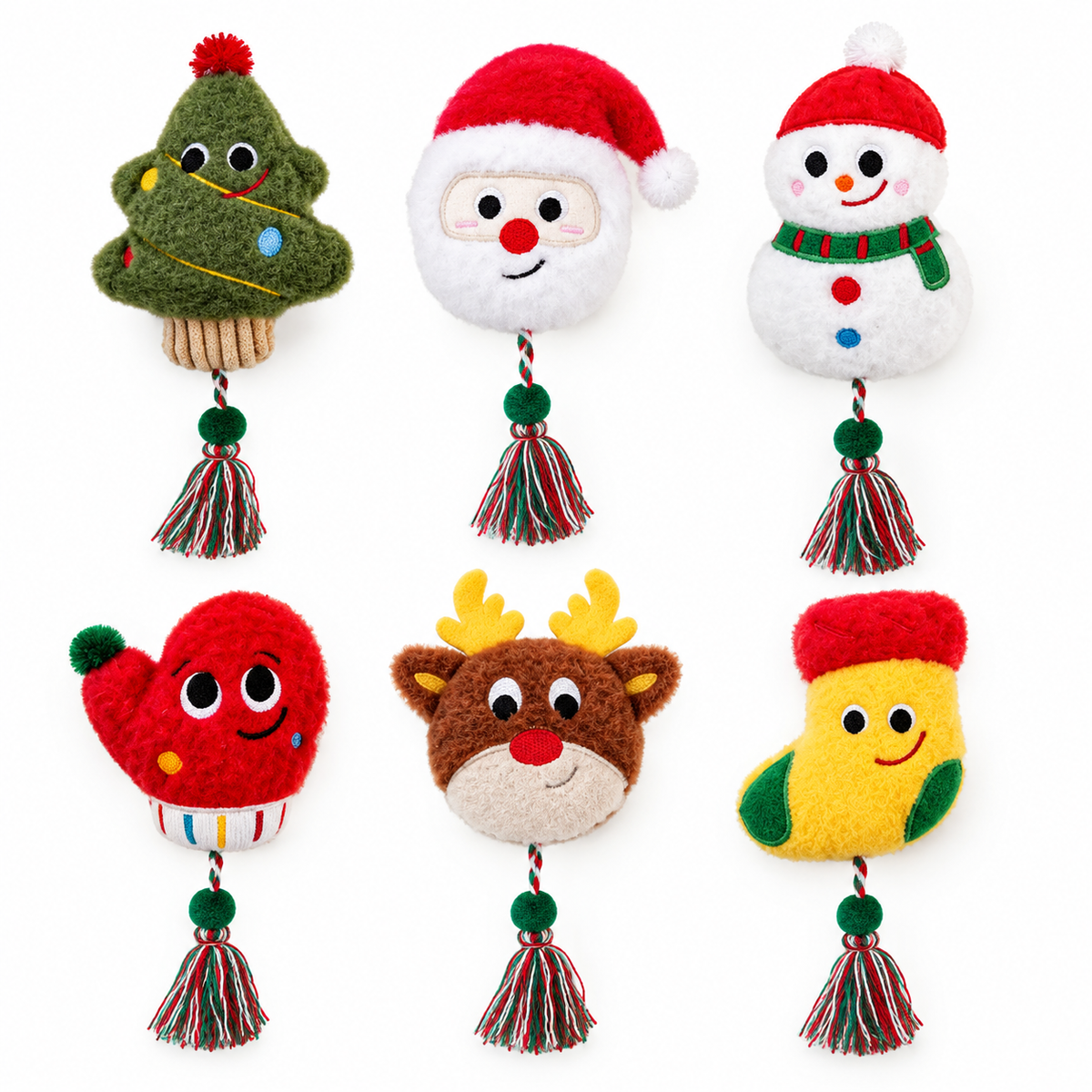 LitterBond Christmas Catnip Rattle Toys, assorted 6-pack on a white background
