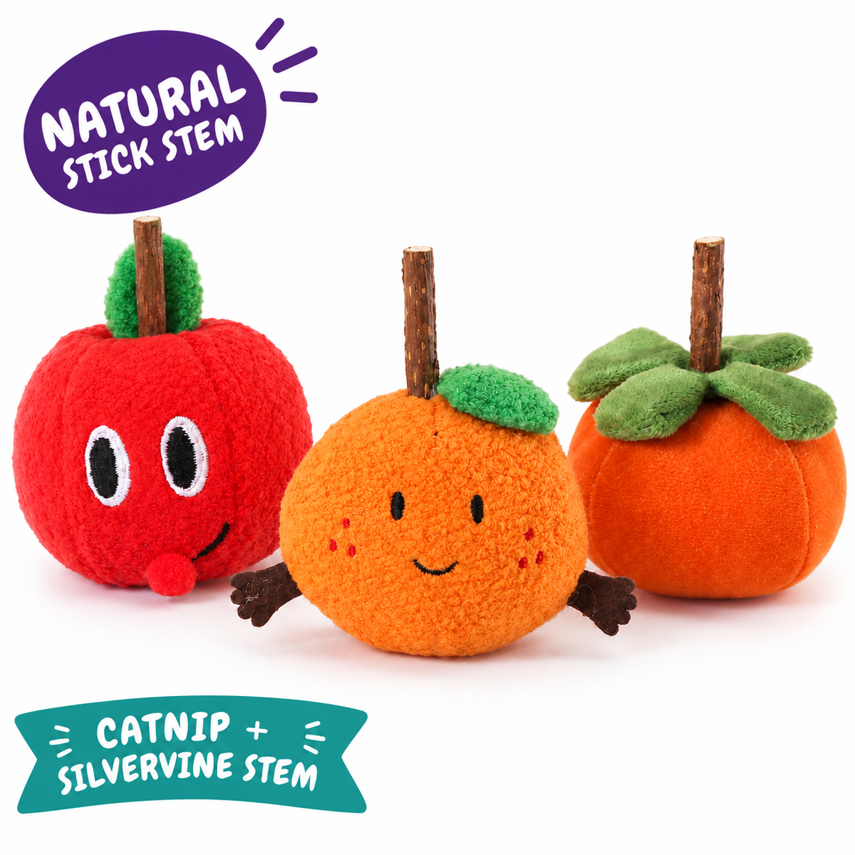 LitterBond Mini Fruit Silvervine Toys: natural stick stem, catnip + silvervine stem